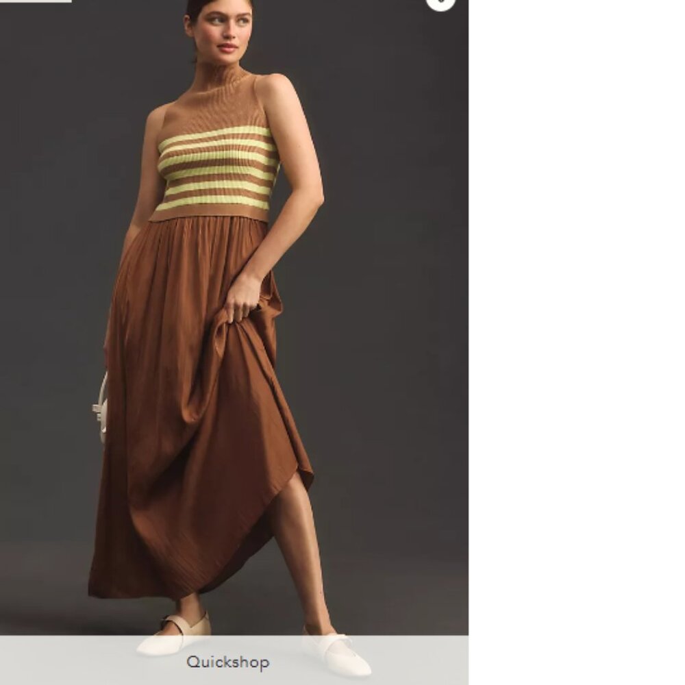 Anthropologie Brown and Yellow Striped Knit Midi Dress